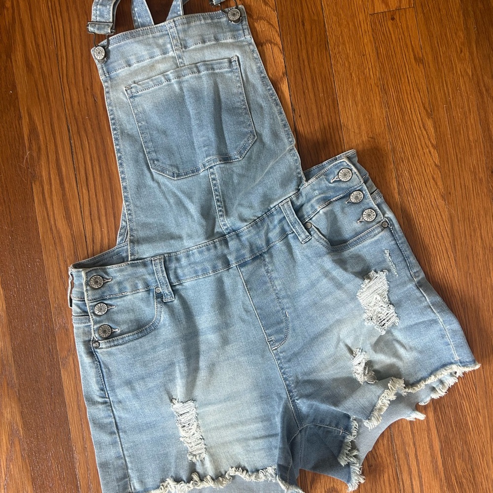 Shorts Overalls Light Blue Distressed Denim Shorts